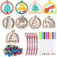 thumbnail image 1 of 50 piezas de adornos colgantes de madera sin terminar para bricolaje para decoraciones navideñas, 5 estilos de rodajas de madera con agujeros para manualidades infantiles, centros de mesa, decoracione, 1 of 5