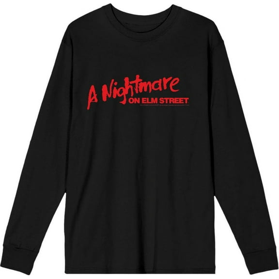 A Nightmare On Elm Street Logo Adult Black Crew Neck Long Sleeve Tee-Large
