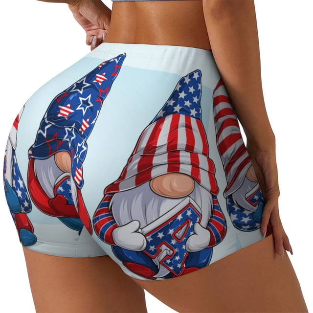 Balery Cute Gnomes in USA1 Pantalones cortos de entrenamiento estampados para mujer, sin costuras, ajustados, para gimnasio, yoga, correr, deportes, ejercicio activo, fitness.-Small