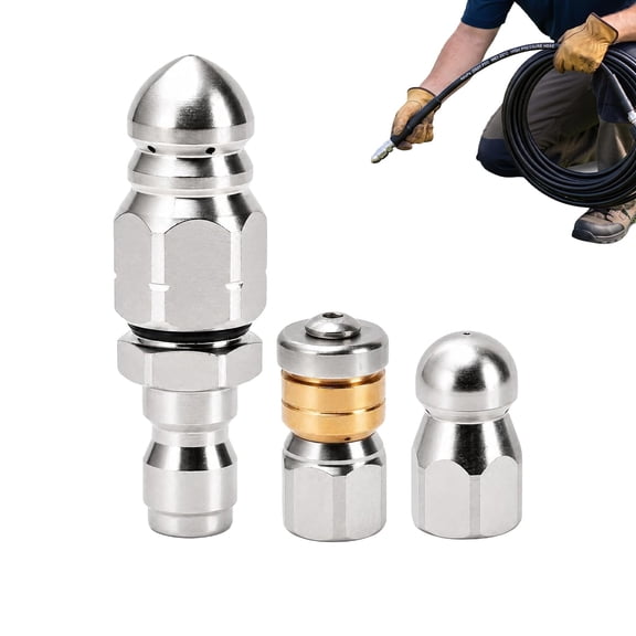 Sewer Jetter Nozzle for Pressure Washer,Drain Cleaning Tips,Rotating Button Nose with 1/4 inch Quick Connect