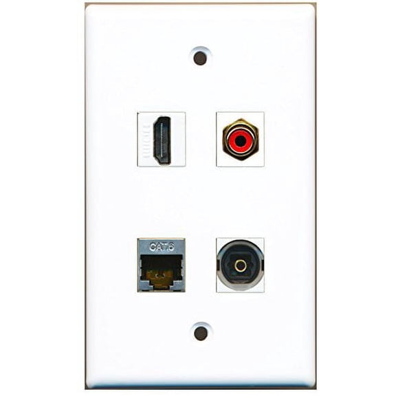 RiteAV - 1 Port HDMI 1 Port RCA Red 1 Port Shielded Cat6 Ethernet 1 Port Toslink Wall Plate
