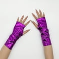 thumbnail image 4 of Ljudmp Womens Shiny Metallic Half Finger Gloves Fingerless Opera Gloves with Thumb Hole for Rave Party Costume Performances Wedding Evening Purple, 4 of 4