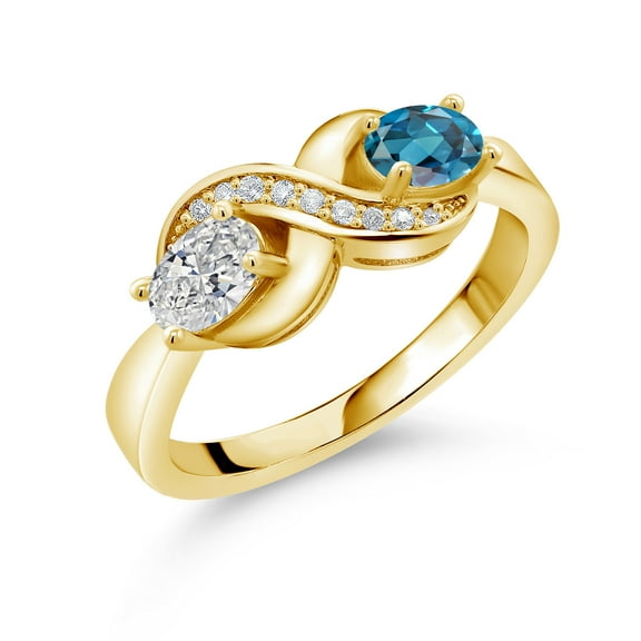 Gem Stone King 925 Sterling Silver Lab Grown Diamond, Sky Blue Aquamarine & White Created Sapphire Statement Ring for Women | 0.99 Cttw | Oval 6X4MM | Gemstone April Birthstone | Size 6