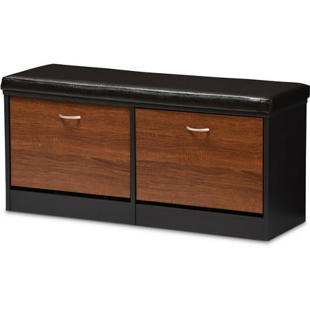 Baxton Studio Foley Modern And Contemporary 2 Tone Dark Brown Oak Finishing Entryway Storage Cushioned Bench Shoe Rack Cabinet Organizer