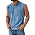 thumbnail image 2 of HVOBTTY Summer Men's Short Sleeve Collared ShirtsSolid Color Vintage Print Stand Collar Garment with Button Opening and Storage Pockets Casual Wear Top, 2 of 4