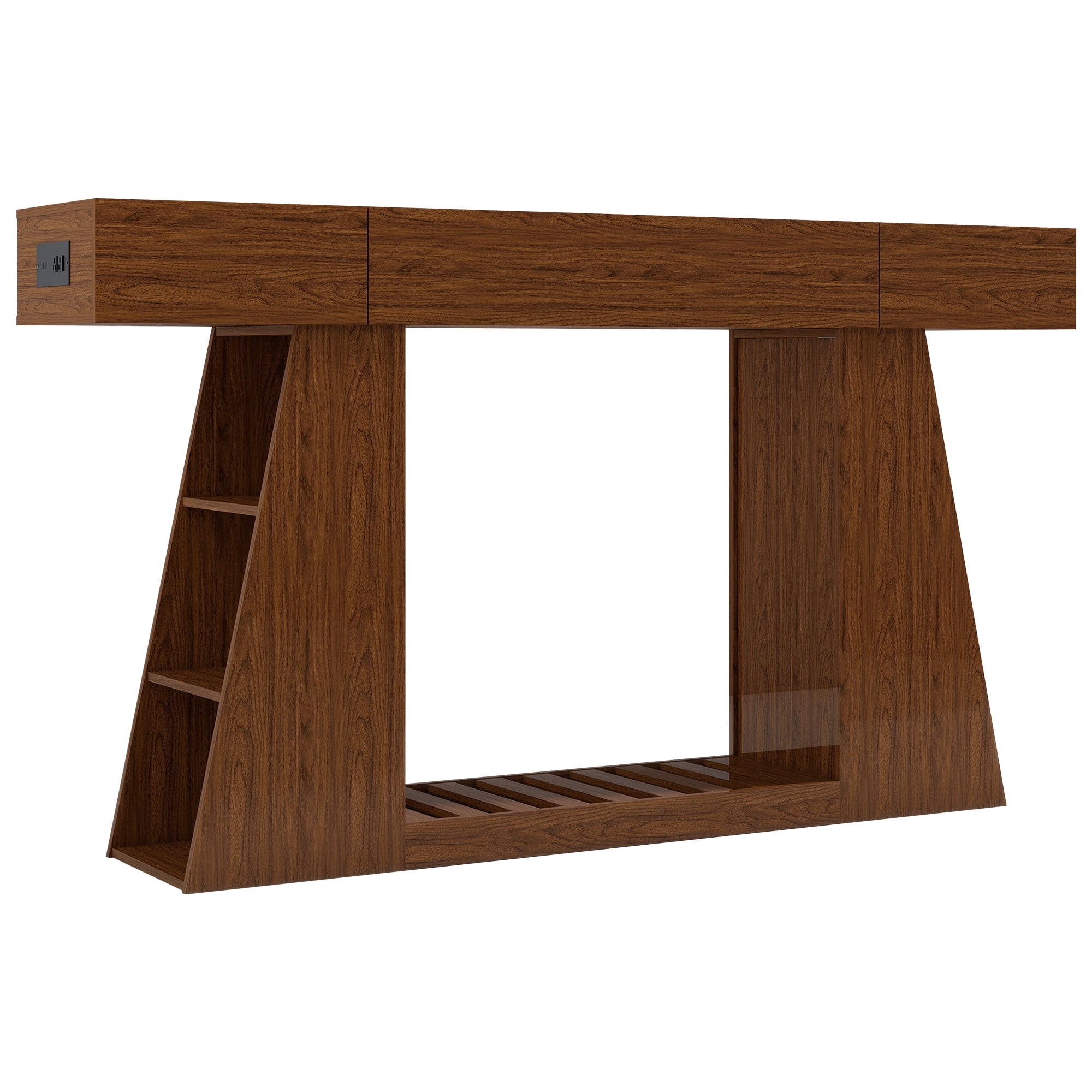 Console Table 59.84 Inch, Narrow Sofa Table with Built-In Power Outlet and Storage Shelf, Entryway Foyer Table and Behind Couch Table, Natural Wood and Brown