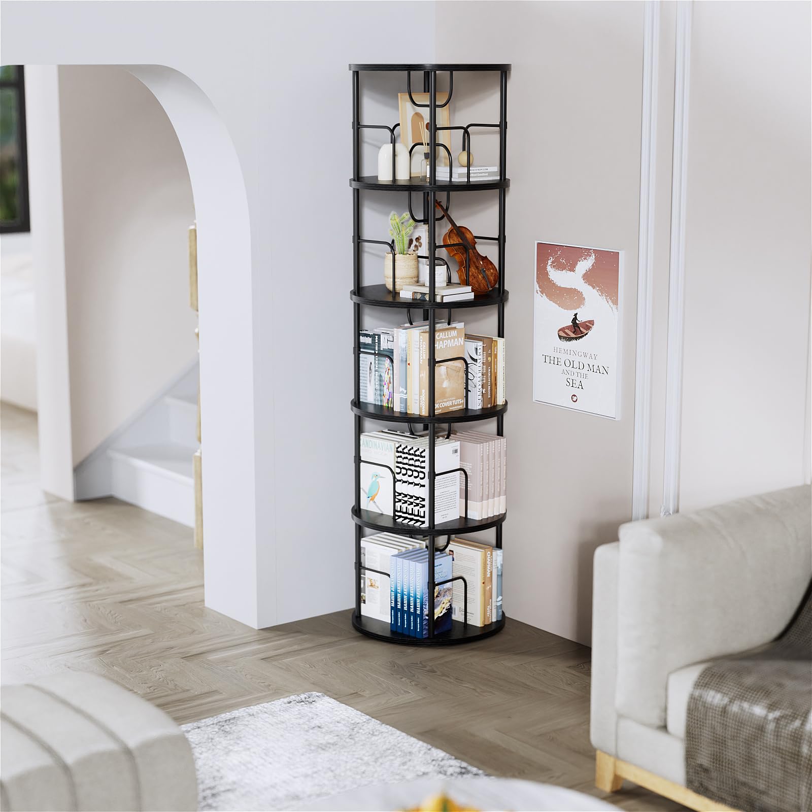 Flycity 5-Tier 360° Rotating Bookcase, Black photo 7