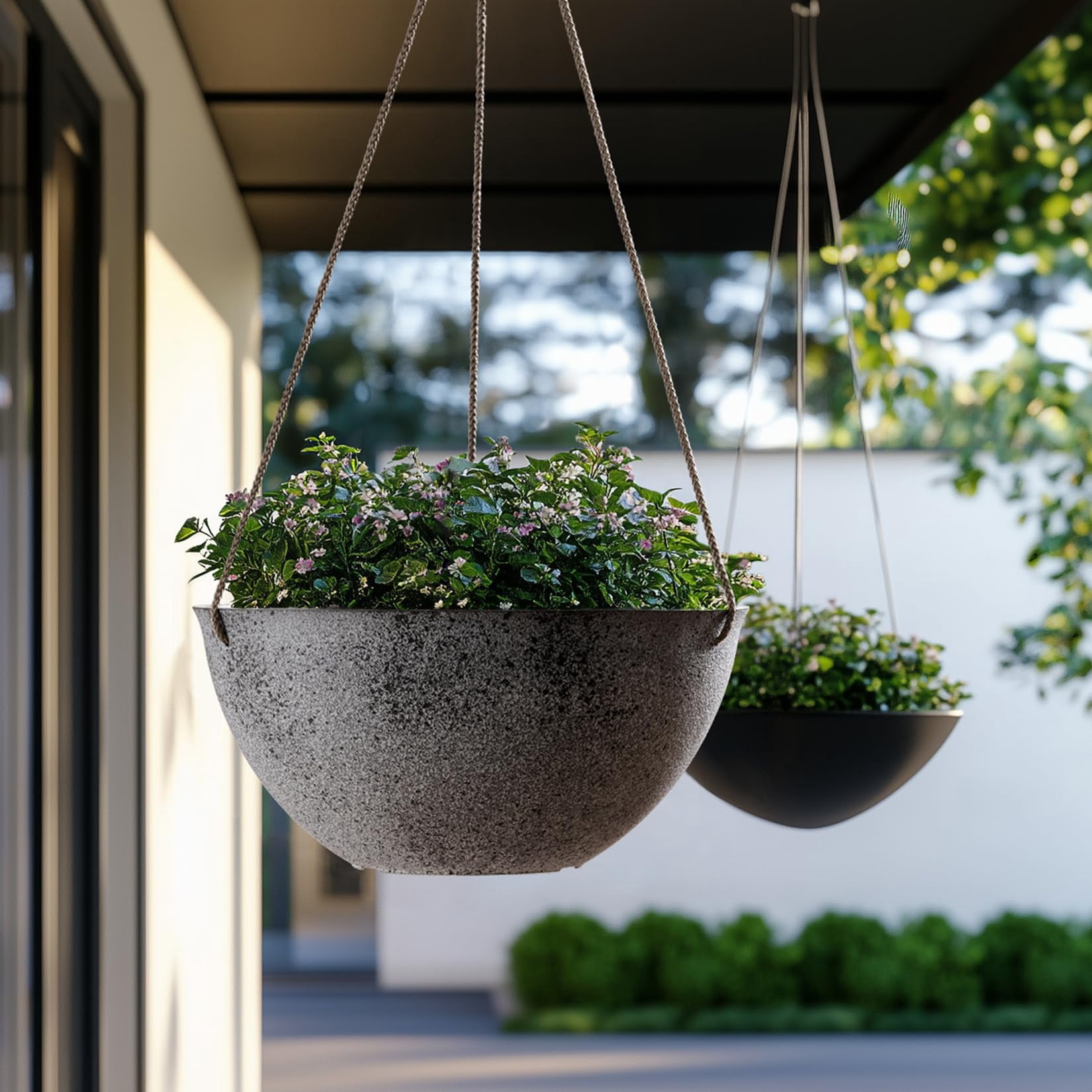 Large Hanging Planters Set of 2 13 Inch Flower Pots Outdoor Indoor Garden Decor Iron Finish