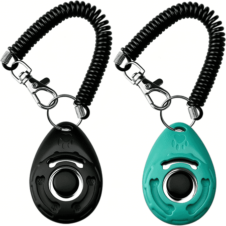 GJX Dog Clicker for Training with Wrist Strap,Training Clicker for Puppy,Cat,Potty,Bird,Horse,Pet,Dog Trainer Tools,Behavior Aids,2 Pack Black and Green