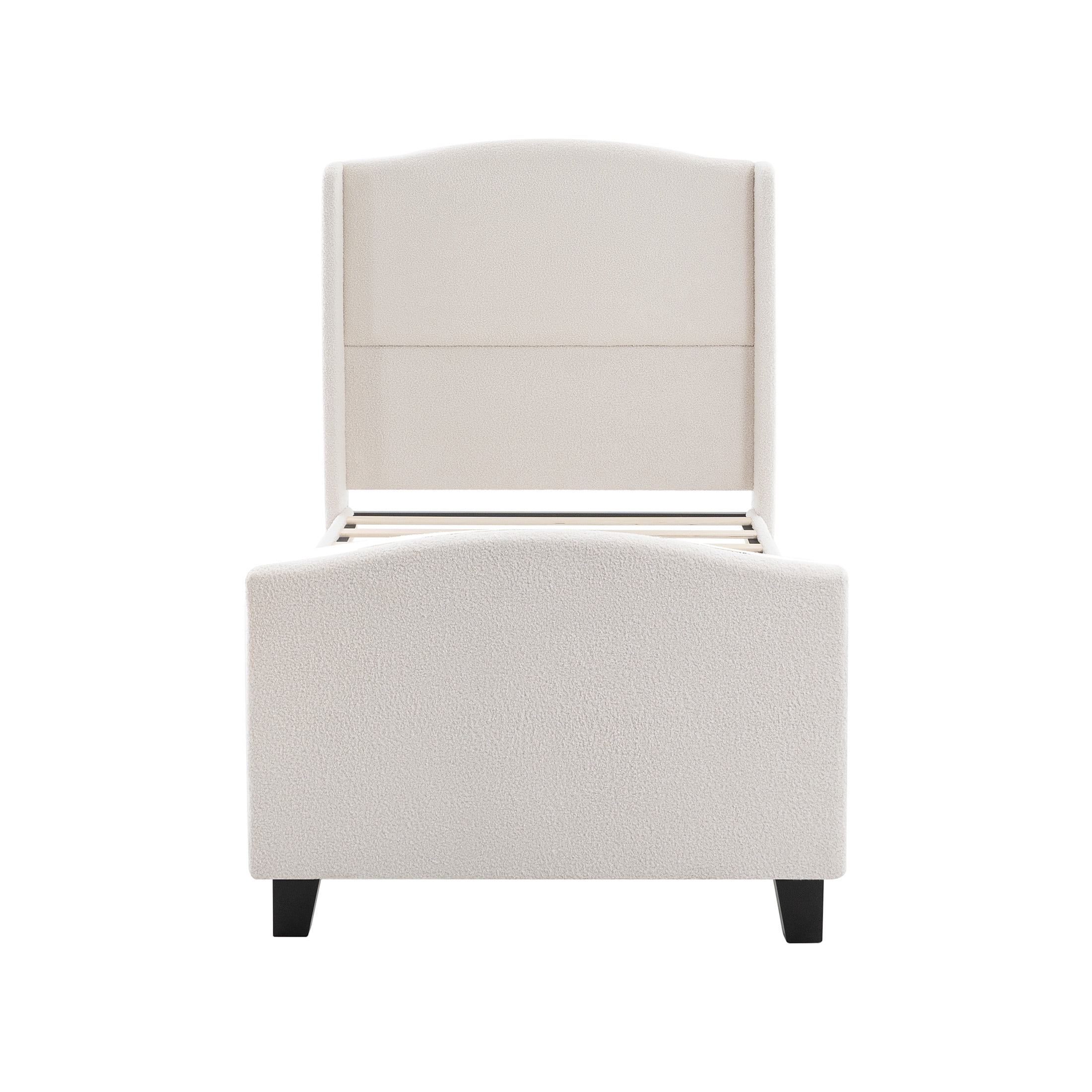 Noble House Diane Twin Size Upholstered Bed Frame, Teddy Velvet Headboard with Solid Wood Legs, Minimal Design, White