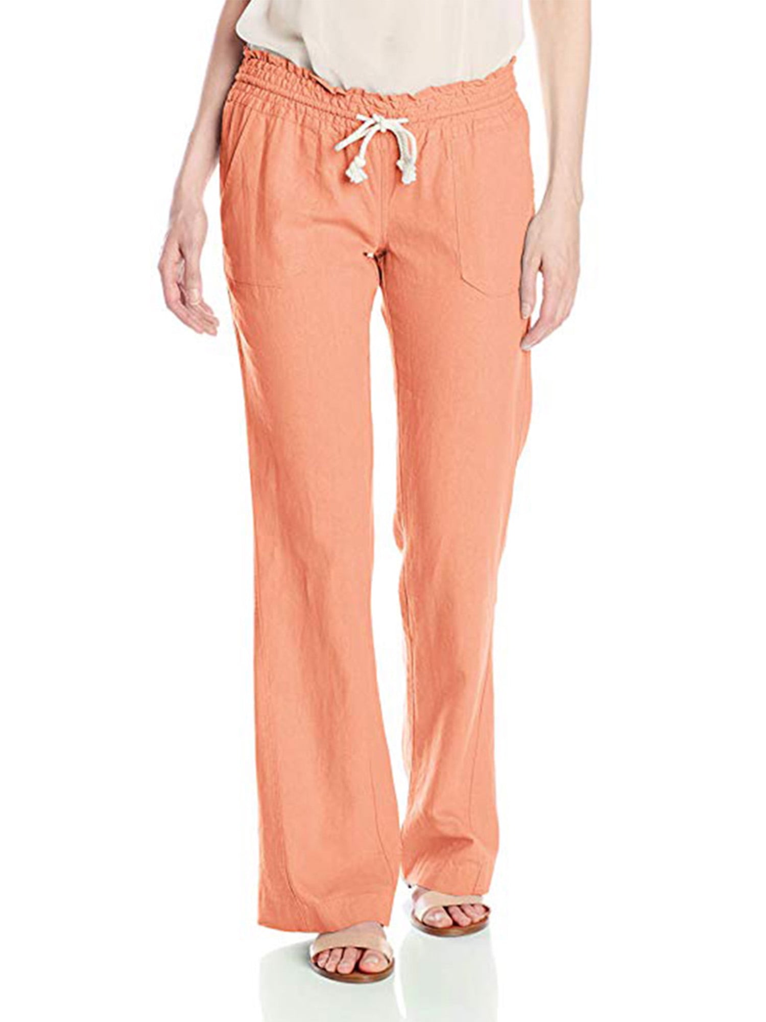 UKAP - Women Lightweight Pocket Pants Solid Color Sweatpant Elastic Waistband Straight Cotton
