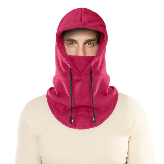 comerut Polar Fleece Balaclava Hat Winter Men Women Headgear Solid Color Drawstring Neck Warmer Face Guard Hat Outdoor Sports Unisex Neck Gaiter