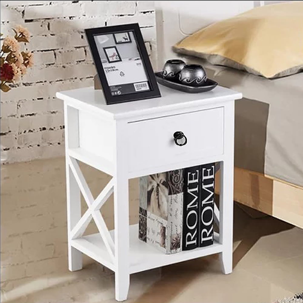 Zimtown White Bedside Nightstand End Sofa Table with Drawer and Shelf for Storage