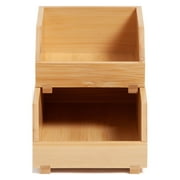 U Brands Zen Stacking Bins, Set of 2, 4.5 x 7.7 x 5, Bamboo, Made of Natural Materials
