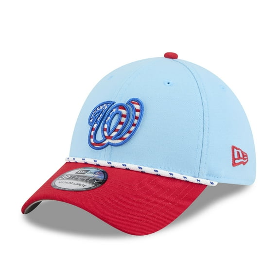 Men's New Era Light Blue/Red Washington Nationals 2025 Fourth of July 39THIRTY Flex Hat