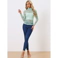 thumbnail image 2 of DARING DIVA Women's Long Sleeve Mock Neck Floral Lace Blouse Top M Light Green, 2 of 6