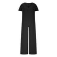 thumbnail image 4 of Jumpsuit for Women Solid Color V Neck Casual Long Rompers Short Sleeve Overalls Loose Baggy Trendy Clothing, 4 of 7