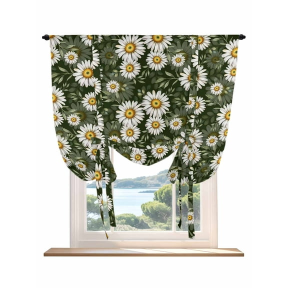 White Daisies Tie Up Curtains for Windows 45 Inch Length Balloon Curtains Kitchen Adjustable Balloon Window Shade Farmhouse Botanical Flowers Leaves Green Tie Up Bathroom Curtain Window 52"x45"