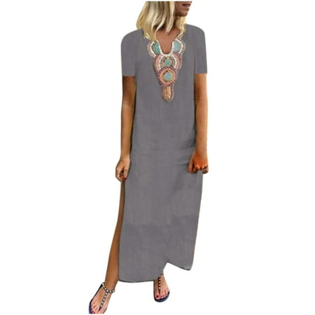 

Pink Dress Plus Size Dress for Women Casual Baggy Bohemian Long Dress Short Sleeve V-Neck Printed Beach Skirt Dress Pants Women Long Dresses for Women Clearance 2023 Gray L