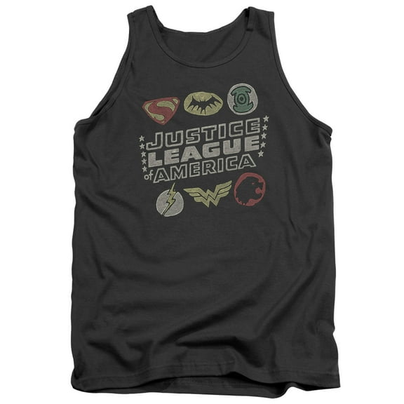 JLA Justice League Symbols Adult Tank Top Charcoal