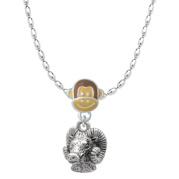 Delight Jewelry Silvertone Medium 3-D Ram Head Mia Monkey Charm Necklace