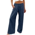 thumbnail image 2 of Linen Pants for Women Ihhxva Cotton Straight with Pockets Elastic Waist Casual Trousers Loose Fit Summer High Rise Solid Drawstring S-3XL, 2 of 8