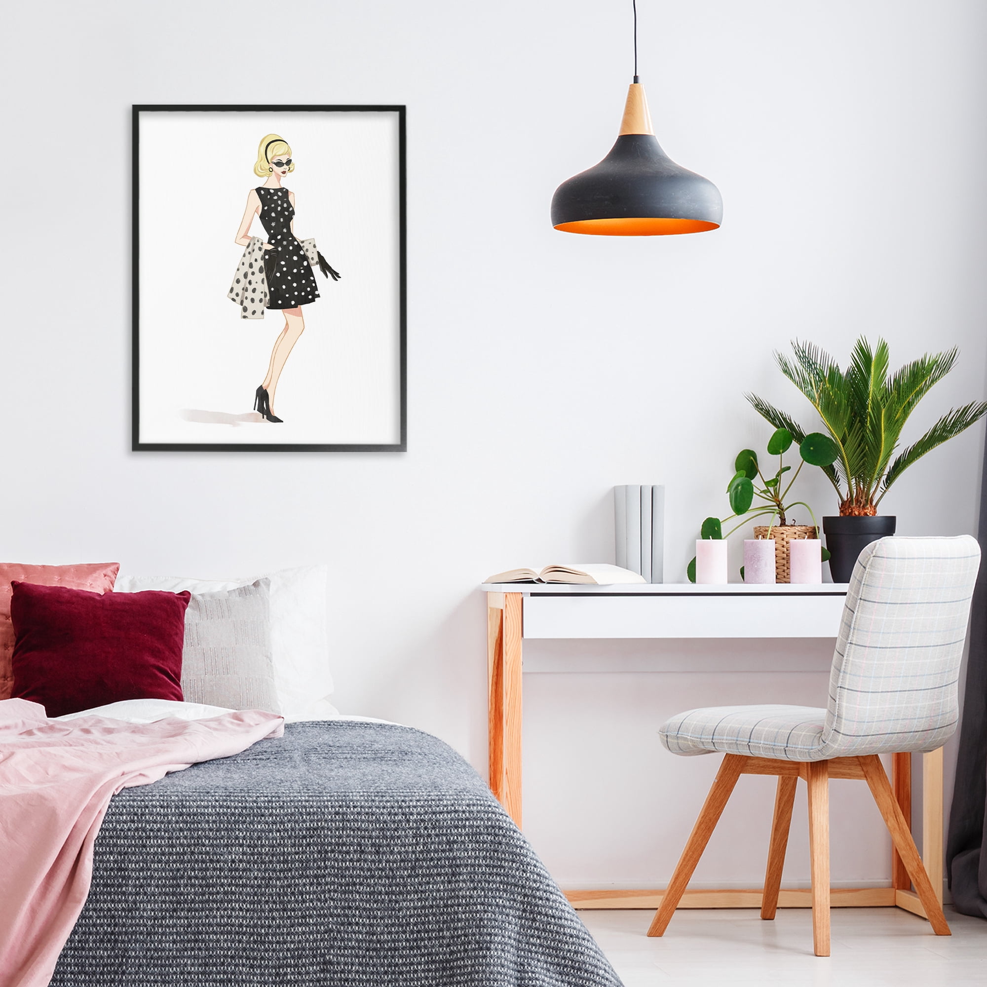 Stupell Industries Feminine Retro Fashion Black Framed Giclee Art, design by Ziwei Li