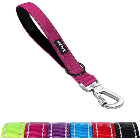 Eryueer Short Dog Leash 1 ft, 12 Inches Traffic Leashes for Dogs, Nylon Reflective Dog Lead with Padded Handle, Heavy Duty Pet Leash with Carabiner Clip for Large and Medium Dogs (12" Pink)