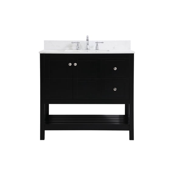 36 inch Single Bathroom Vanity in Black with Backsplash