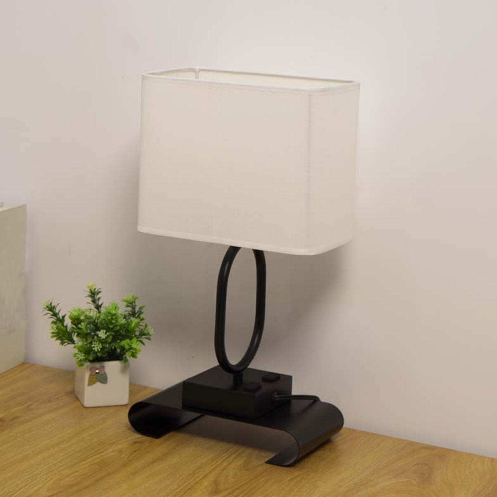 Bedside Table Lamp with 2 USB Charging Ports and 2 AC Outlets, Fabric Linen Shade Desk Lamp for Bedroom, Living Room, Office, Adjustable Brightness, Reading, Work, Eye-Caring Light