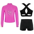 thumbnail image 3 of Alvivi 3Pcs Kids Girls Gymnastics Sports Outfits Cross Back Crop Top Vest and Shorts with Long Sleeve Jacket Set Black&Hot Pink 10, 3 of 6