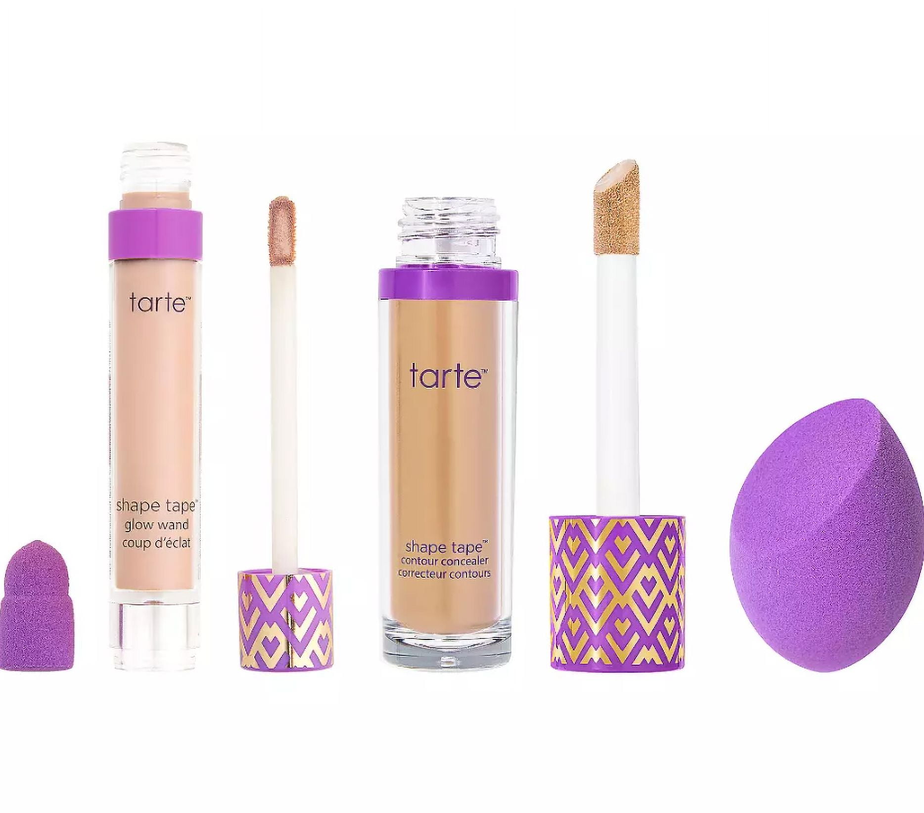 Tarte Super-size Shape Tape Concealer 57N Rich + Glow Wand Ablaze W Sponge 3Pc