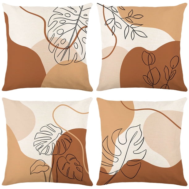 Un paquete de 4 fundas de cojín con estampado en contraste, fundas de almohada de 45 x 45 cm, fundas de almohada cuadradas decorativas modernas, fundas de almohada de lino para sofá, coche, dormitorio