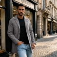 thumbnail image 2 of GrmtClth Men's Lapel Trench Coat Single Breasted Length Long Sleeve Lightweight Business Overcoat Casual Windbreaker Outerwear with Pockets, 2 of 9