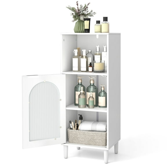 Giantex Bathroom Storage Cabinet, Corner Floor Cabinet w/Removable Shelf & Fluted Tempered Glass Door, Narrow Toilet Paper Holder