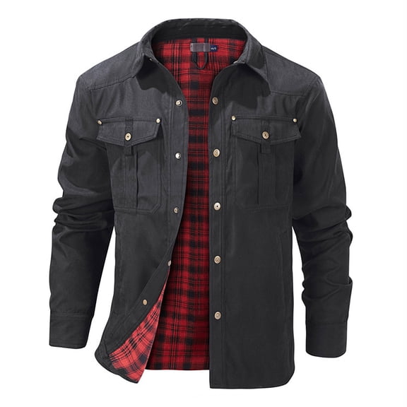Fgnfyis Winter Jackets for Men Collar Checkered Flannel Button up Cardigan Casual Jacket Business Fashionable and Comfortable Winter Jacket Mens Winter Coat Black XL