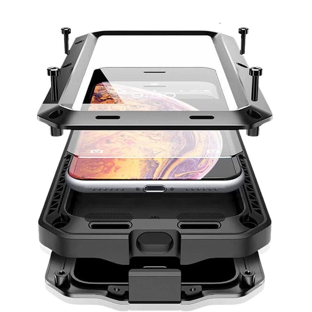 Funda Metálica Para iPhone XR Uso Rudo Metal Caucho + Mica Shop_Originals Protección Caídas