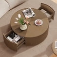 thumbnail image 3 of Gelloan 31.5" Round Coffee Table with Two Drawers，Circle Coffee Table Space-Saving Multiple Purpose for Living Room，Dining Room and Home,Brown, 3 of 7
