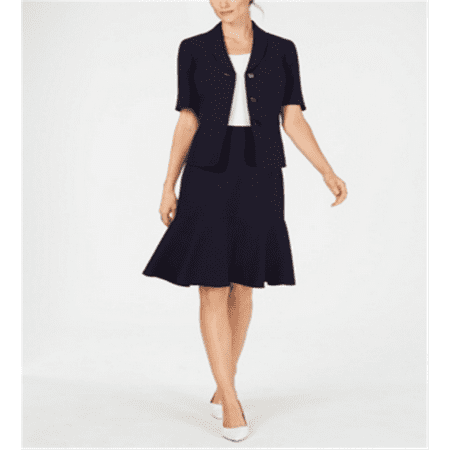 Le Suit Women's Flare Hem Skirt Suit Blue Size 8 Petite