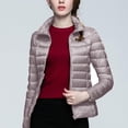 thumbnail image 2 of Women Lightweight Puffer Jacket Standing Collar Down Coat Solid Color Quilted Casual Feather Warm Outerwear, 2 of 7