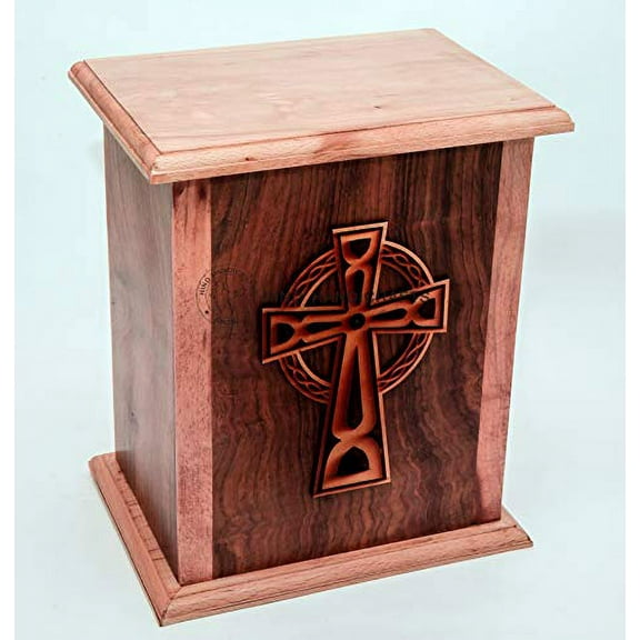 Engraved Wooden Cremation Urns for Human Ashes Adult Large, Rosewood Wooden Box Funeral Urns for Human Ashes (10" x 8.5" x 6.5" - 250 lbs or 113 kg, Celtic Cross 1)