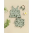 thumbnail image 4 of Suealasg Toddler Girls Outfits Sleeveless Floral Print Tank Tops +Elastic Waist Frill Trim Shorts +Headband Set 3Pcs Baby Girls Summer Birthday Clothes, 4 of 9