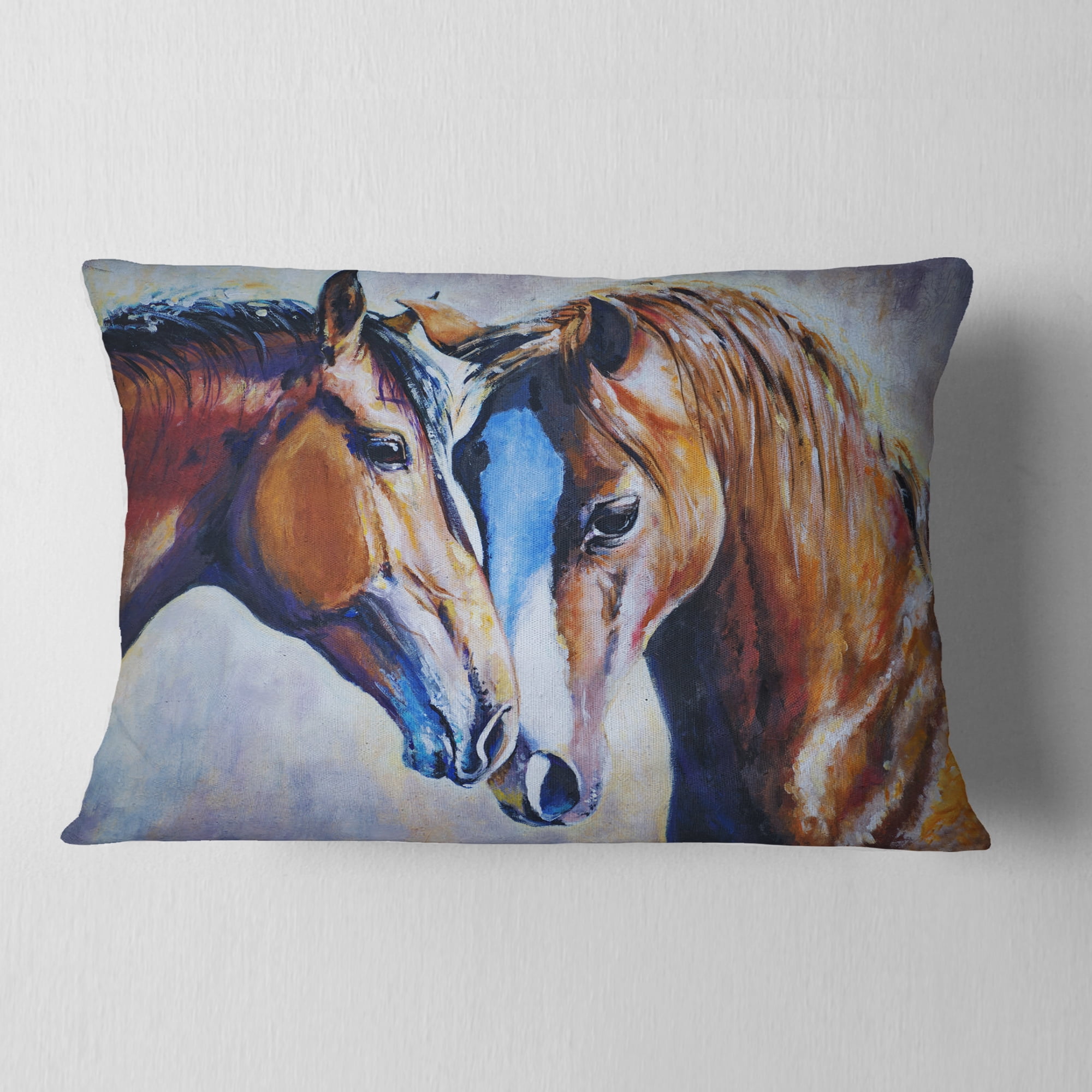 Designart Brown Amorous Horses - Animal Throw Pillow - 12x20