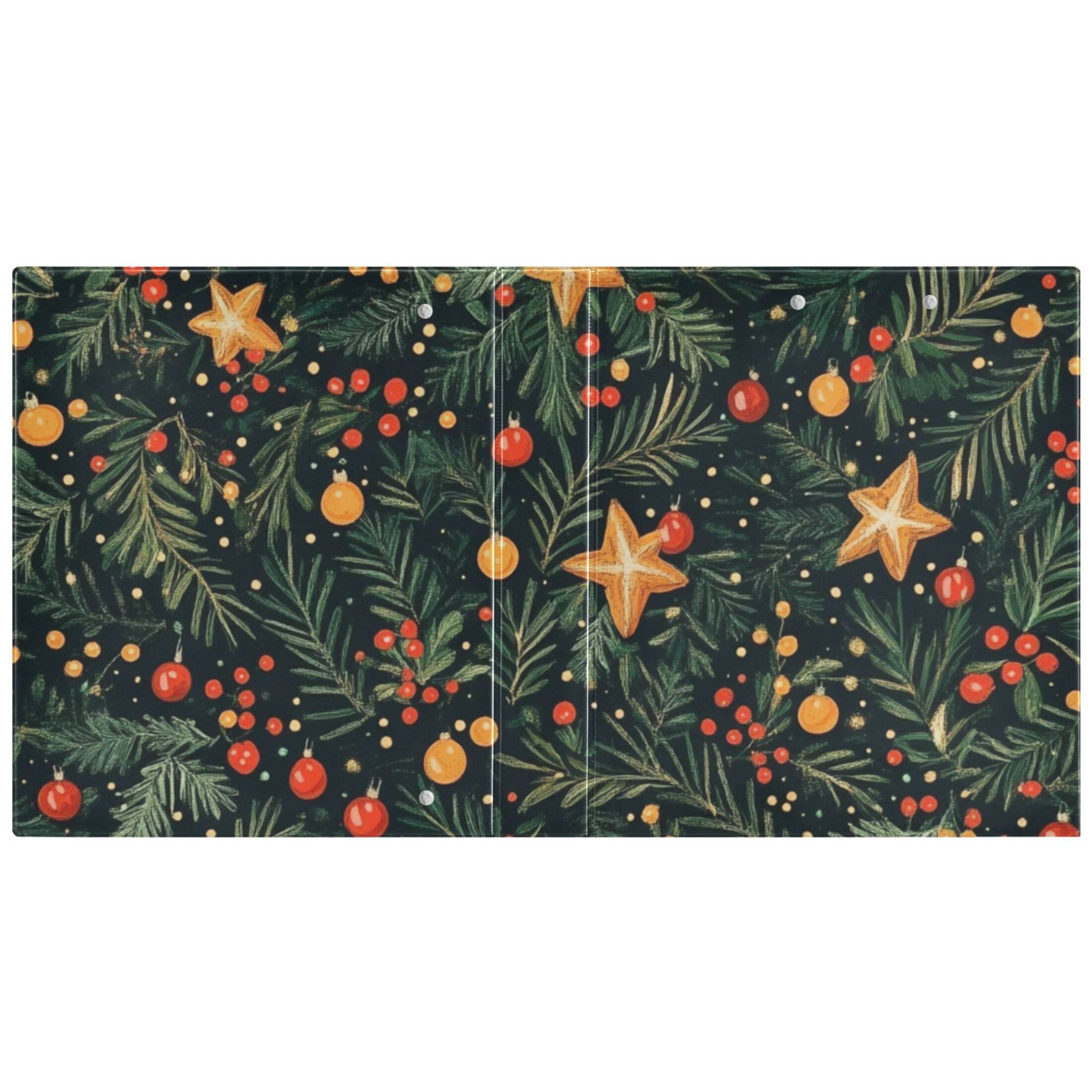 Christmas Leaves Stars 3 Ring Binders 1.5 inch Hardcover File Folders with Interior Pockets A4 Size Organizer for School Office Hospital