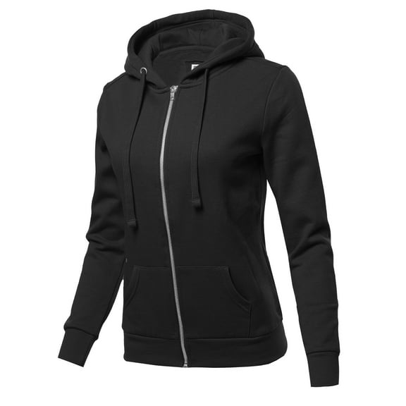 FashionOutfit Women's Solid Fleece Full Zip Hoodie