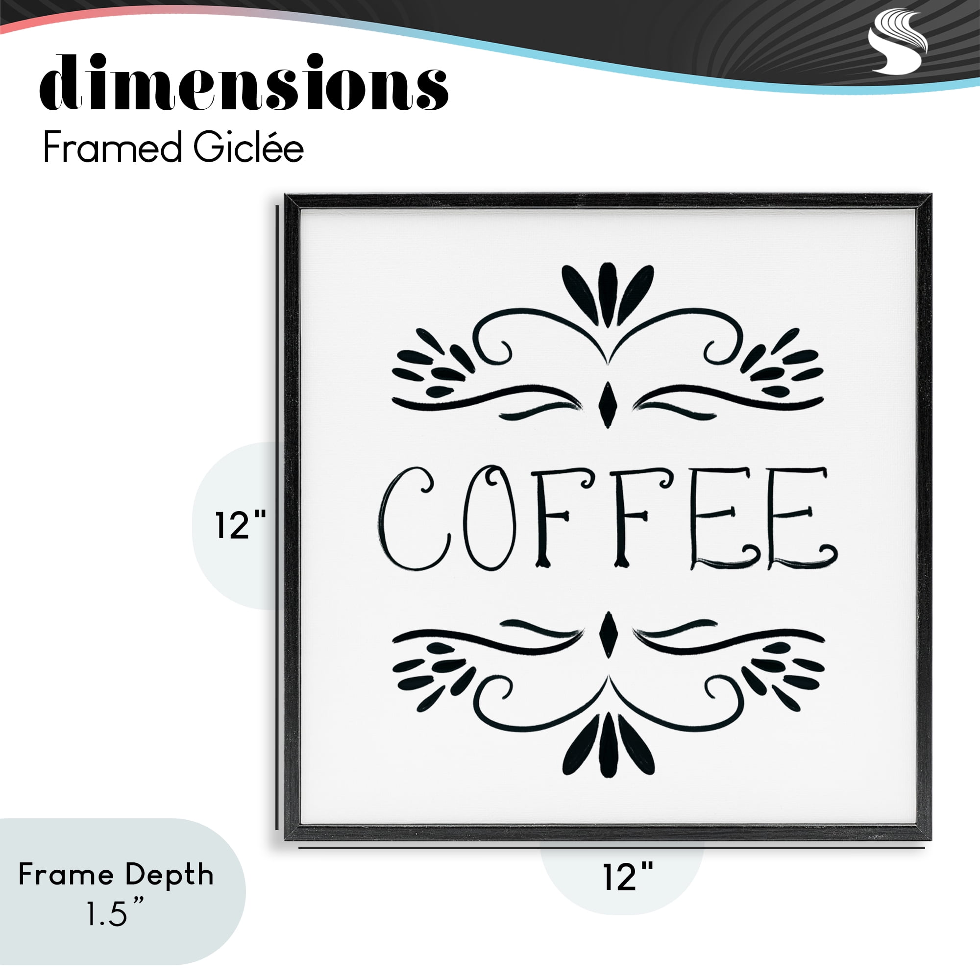 Stupell Industries Coffee with Floral Emblems Black Framed Giclee Art, design by Lucille Price