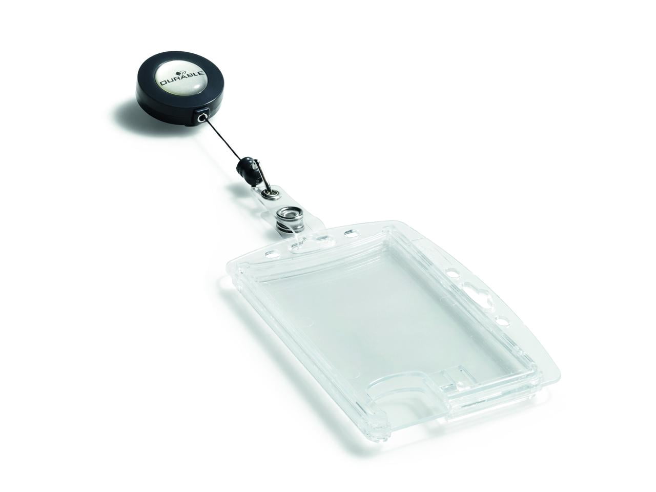 DURABLE Shell-style ID Badge Holders for Two Badges with Retractable Reel, 2-3/4" x 4 ", Clear, Pack of 10 (822419)