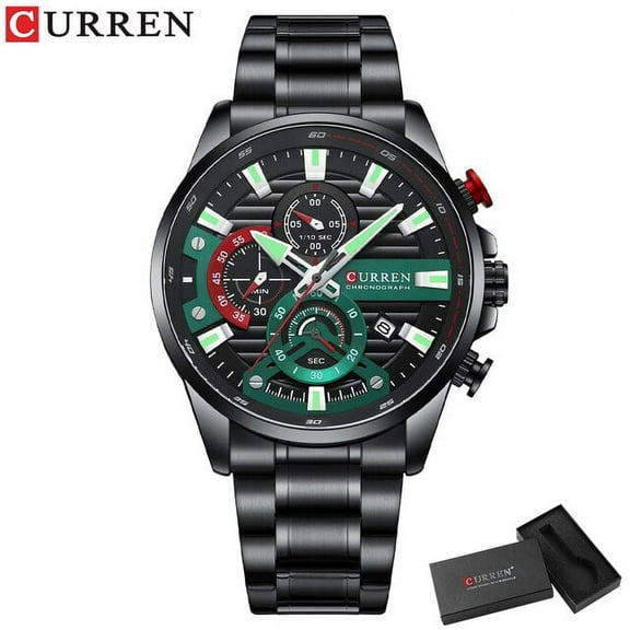 CURREN Sports Multi Function Watches for Men New Stainless Steel Quartz Wristwatches with Luminous Hands Clock