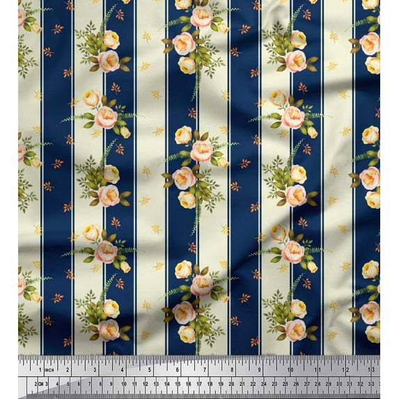 Soimoi Cotton Poplin Fabric Stripe,Leaves & Rose Floral Print Fabric by Yard 56 Inch Wide