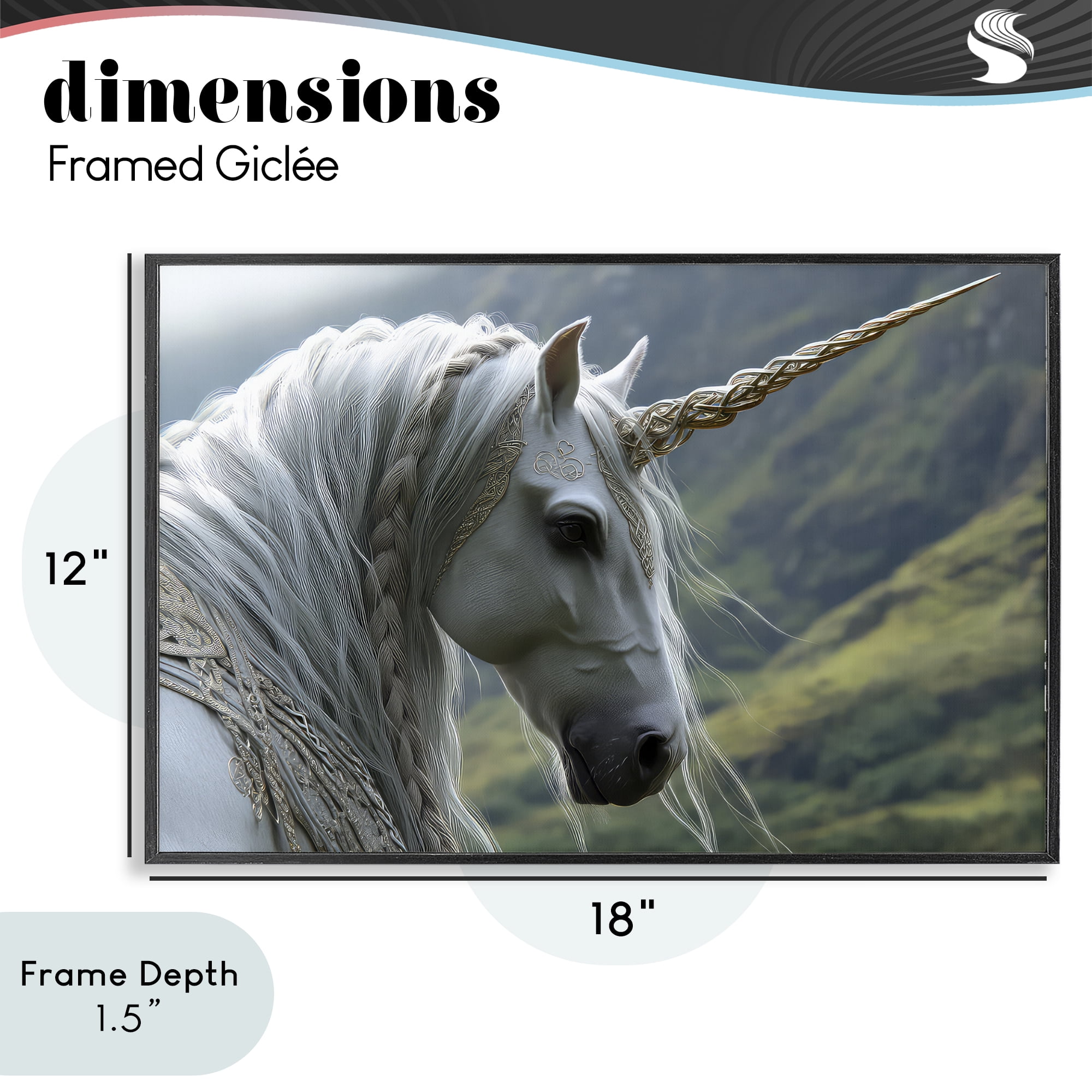 Stupell Industries Celtic Unicorn Braided Mane Black Framed Giclee Art, design by The Wands Want